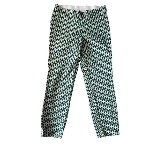 Women's High Rise Slim fit Ankle Pants Green & White Half Moon Print Size 10 - Picture 2 of 6